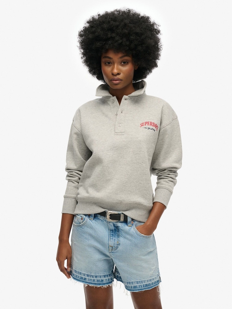Superdry Grey Country Club Rugby Sweatshirt - Image 1 of 6 Superdry Grey Country Club Rugby Sweatshirt - Image 1 of 6