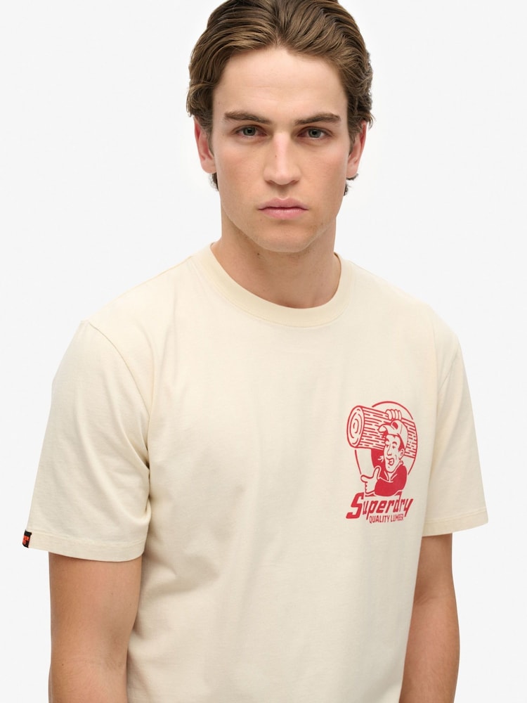 Superdry Cream 100% Cotton Trade Tools Loose T-Shirt - Image 3 of 5