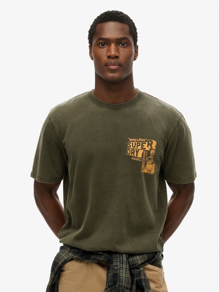 Superdry Green 100% Cotton Trade Tools Loose T-Shirt - Image 1 of 6