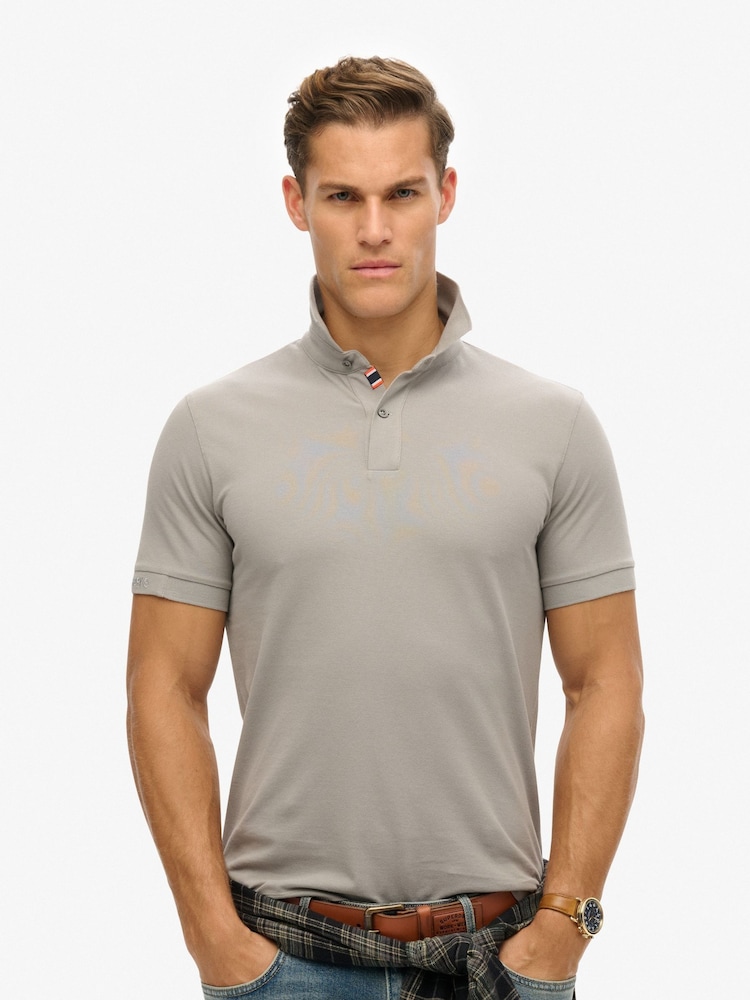 Superdry Grey City Pique Polo Shirt - Image 1 of 6