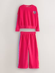 Little Bird by Jools Oliver Pink 2 Piece Glitter Sweat & Jogger Set - Image 7 of 8