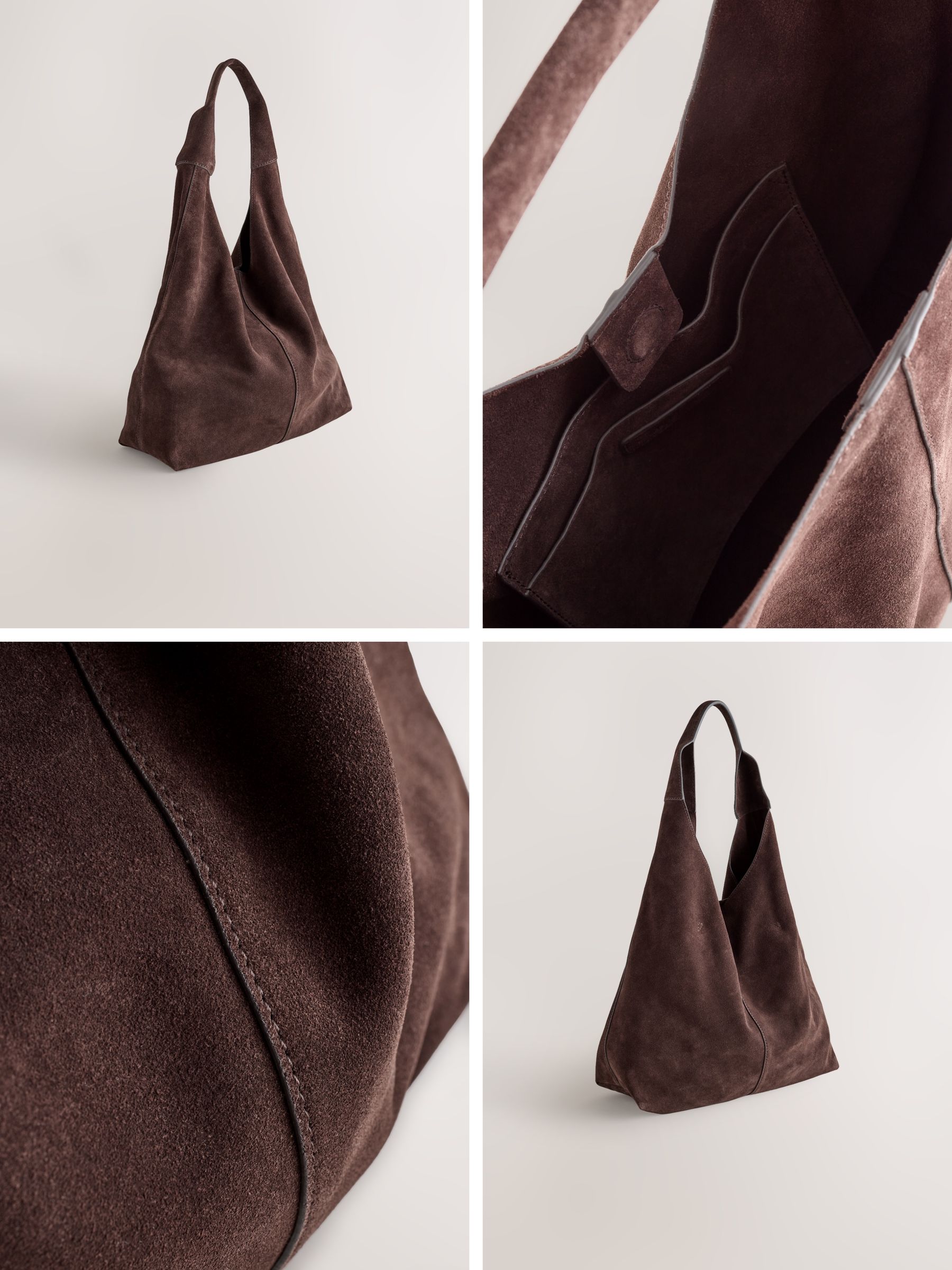 Buy Chocolate Brown Suede Leather Slouchy Shoulder Bag from Next USA