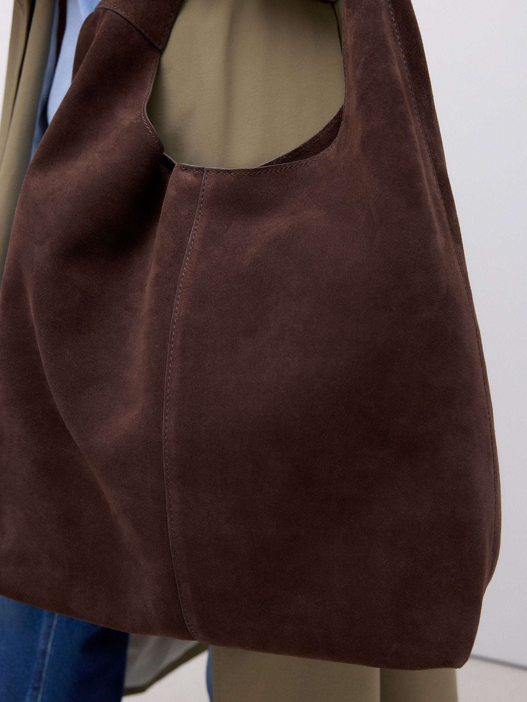 Buy Chocolate Brown Suede Leather Slouchy Shoulder Bag from Next