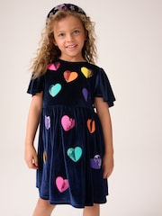 Little Bird by Jools Oliver Velvet Sequin Heart Angel Sleeve Skater Dress - Bild 2 von 5