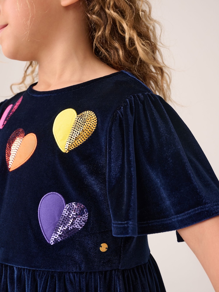 Little Bird by Jools Oliver Velvet Sequin Heart Angel Sleeve Skater Dress - Bild 5 von 5