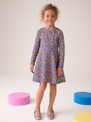 Little Bird by Jools Oliver Navy Rainbow Long Sleeve Skater Dress - Image 1 of 10