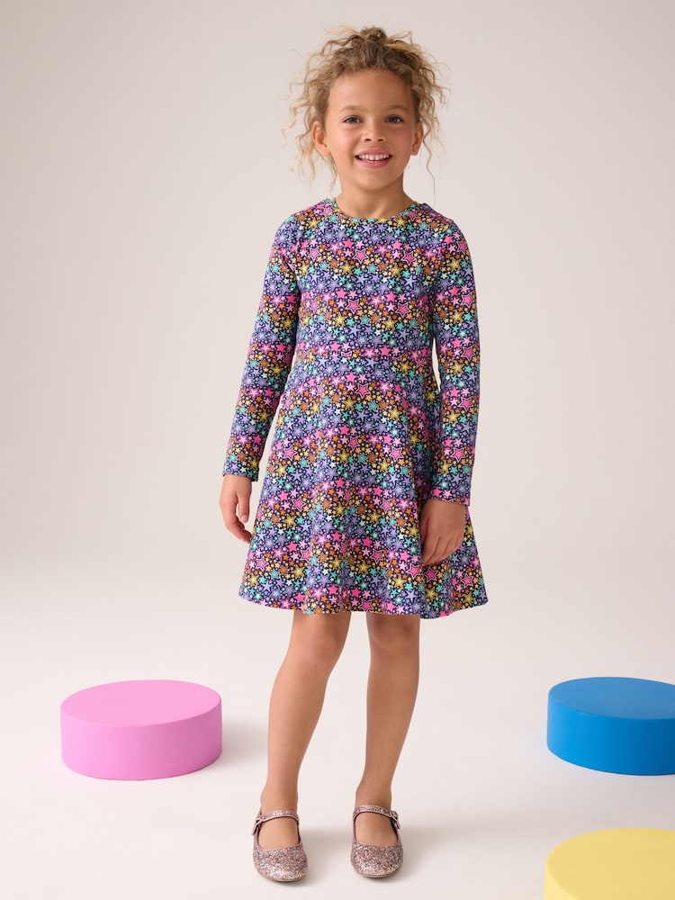 Little Bird by Jools Oliver Navy Rainbow Long Sleeve Skater Dress - Image 1 of 10
