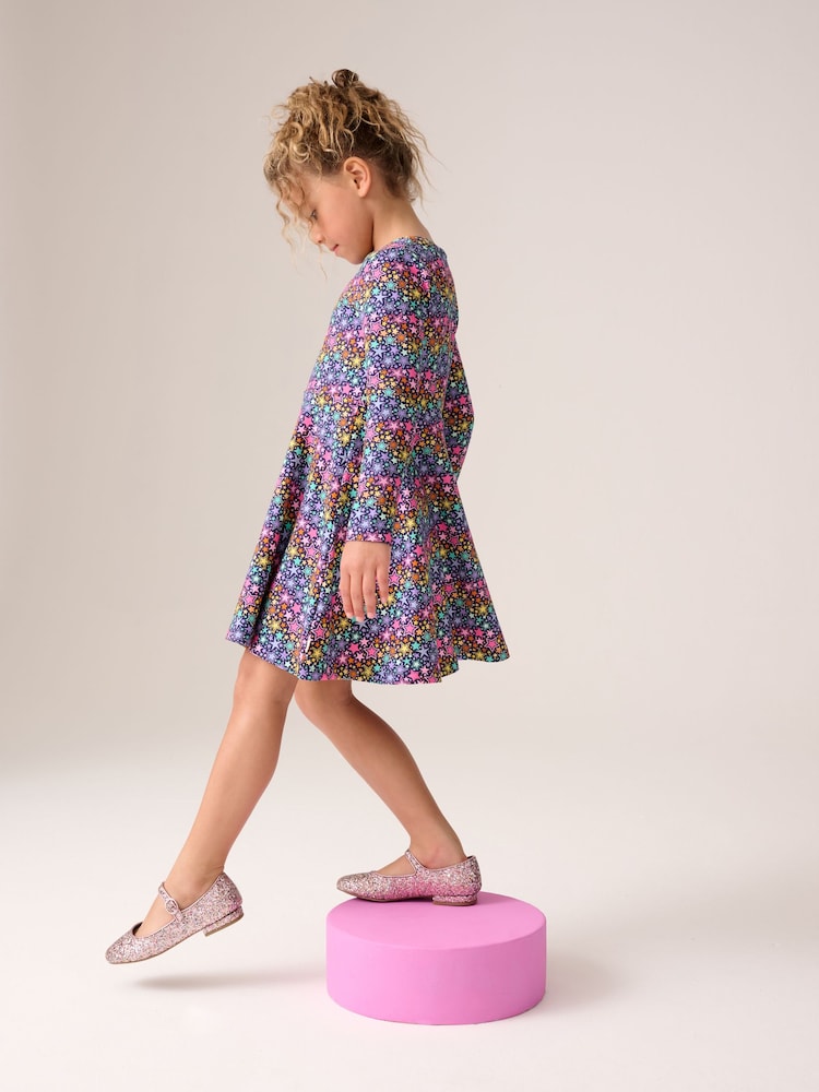 Little Bird by Jools Oliver Navy Rainbow Long Sleeve Skater Dress - Image 2 of 10