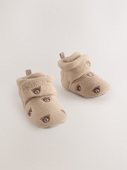 Neutral Brown Bear Print Baby Touch Fastening Slipper Boots (0-2mths) - Image 1 of 5