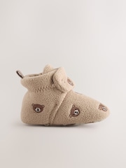 Neutral Brown Bear Print Baby Touch Fastening Slipper Boots (0-2mths) - Image 2 of 5