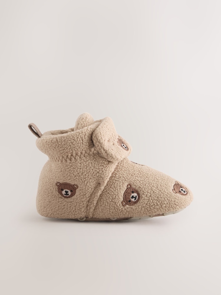Neutral Brown Bear Print Baby Touch Fastening Slipper Boots (0-2mths) - Image 2 of 5