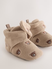 Neutral Brown Bear Print Baby Touch Fastening Slipper Boots (0-2mths) - Image 3 of 5