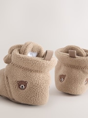 Neutral Brown Bear Print Baby Touch Fastening Slipper Boots (0-2mths) - Image 5 of 5