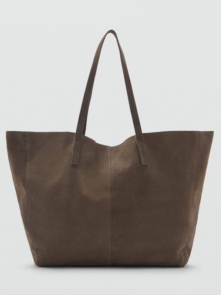 Mango Khaki Green Suede Shopper Bag - Image 1 of 3