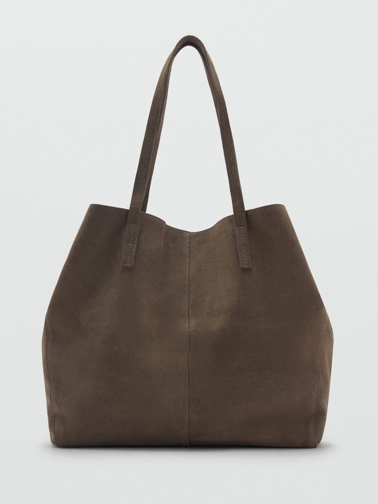 Mango Khaki Green Suede Shopper Bag - Image 2 of 3 Mango Khaki Green Suede Shopper Bag - Image 2 of 3