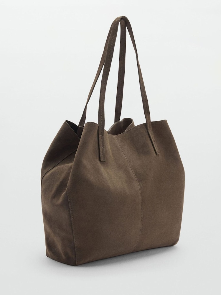 Mango Khaki Green Suede Shopper Bag - Image 3 of 3