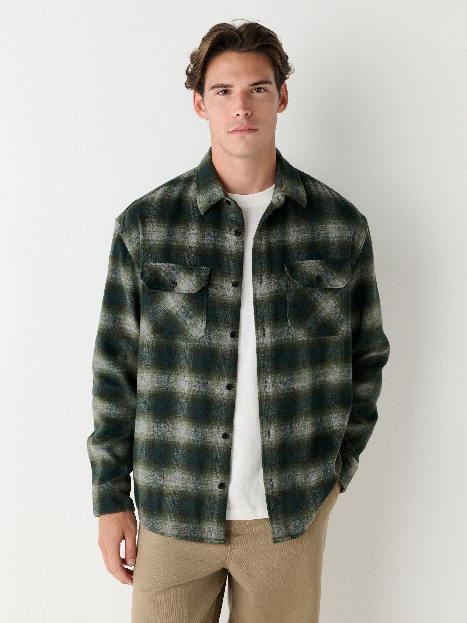 Buy Green Twin Pocket Long Sleeve Check Overshirt from the Next UK