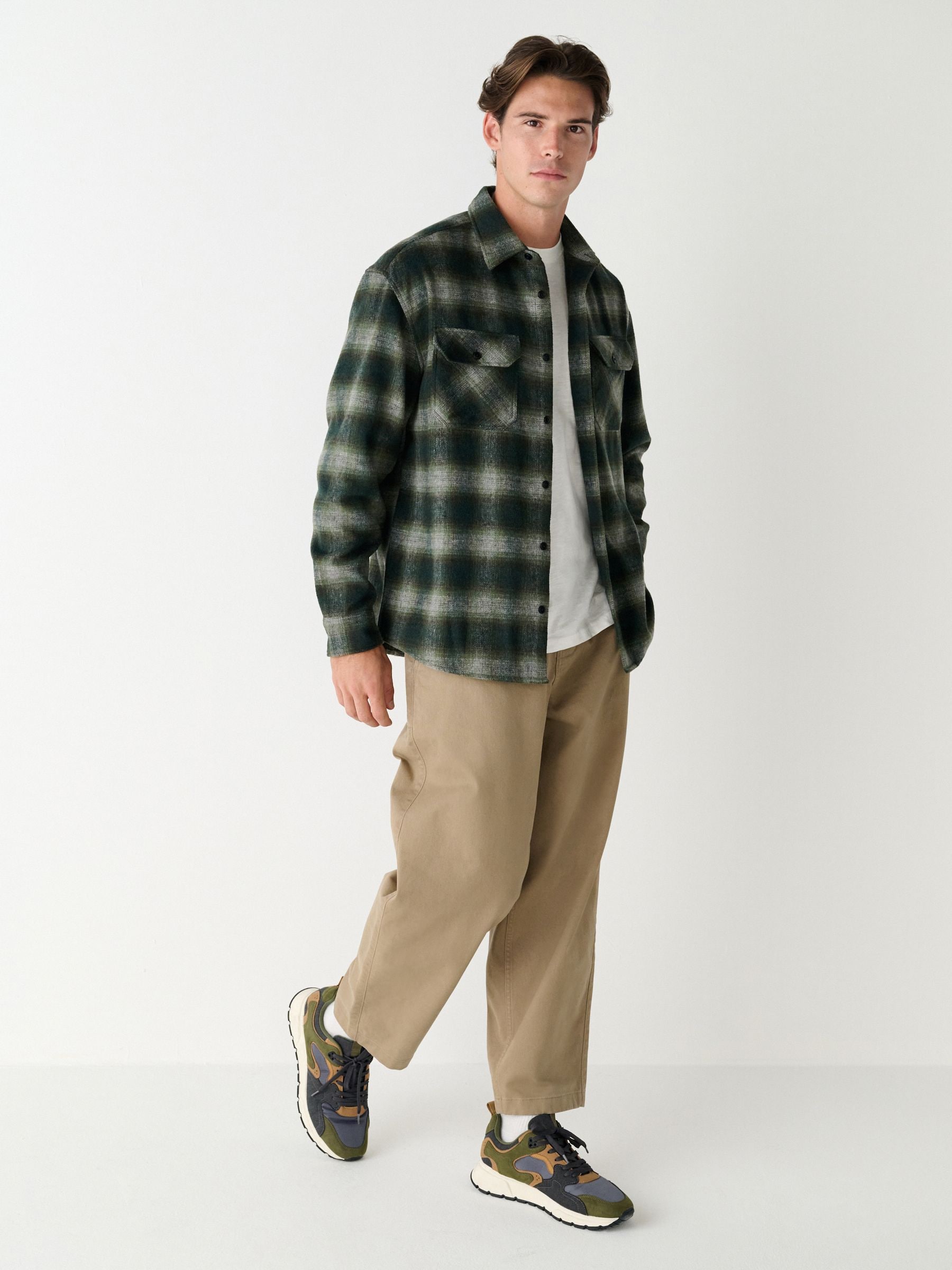 Buy Green Twin Pocket Long Sleeve Check Overshirt from Next USA