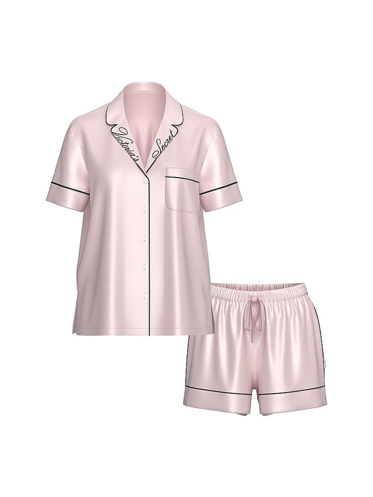 Victoria's Secret Angel Pink With Embroidery Satin Short Pyjama Set - Image 3 of 3