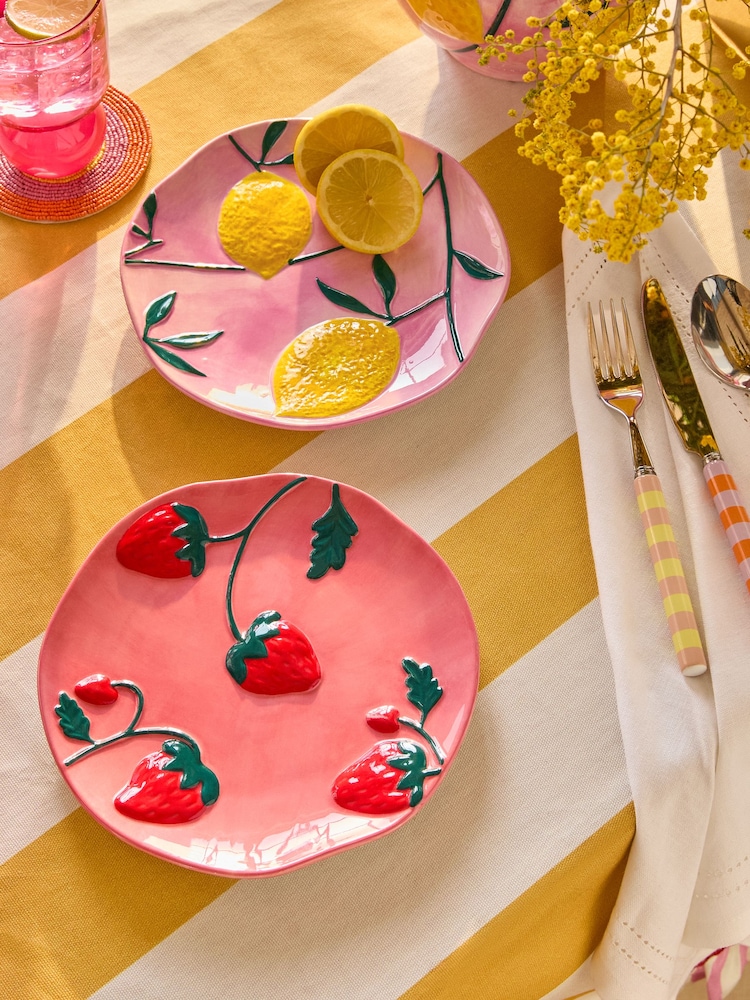 Set of 2 Pink and Yellow Loreto Fruit Side Plates - Image 1 of 5