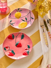 Set of 2 Pink and Yellow Loreto Fruit Side Plates - Image 2 of 5