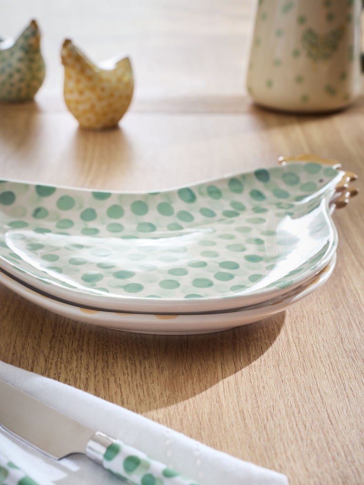 Set of 2 Green and Yellow Pat and Peggy Chicken Side Plates - Image 2 of 4