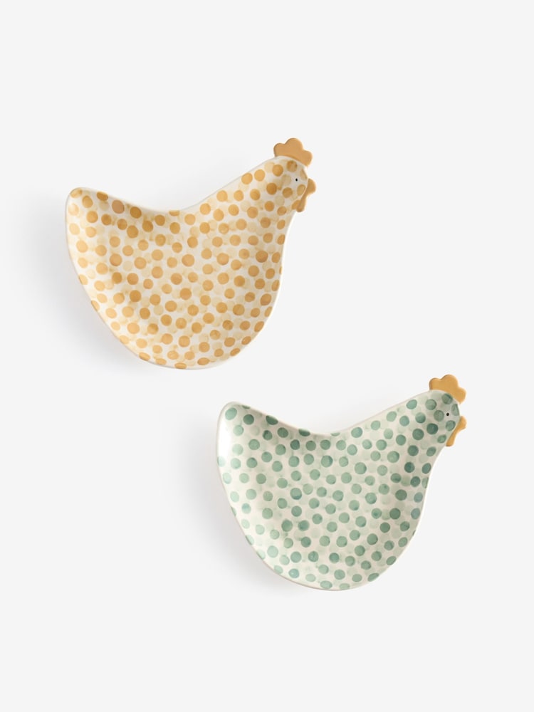 Set of 2 Green and Yellow Pat and Peggy Chicken Side Plates - Image 4 of 4