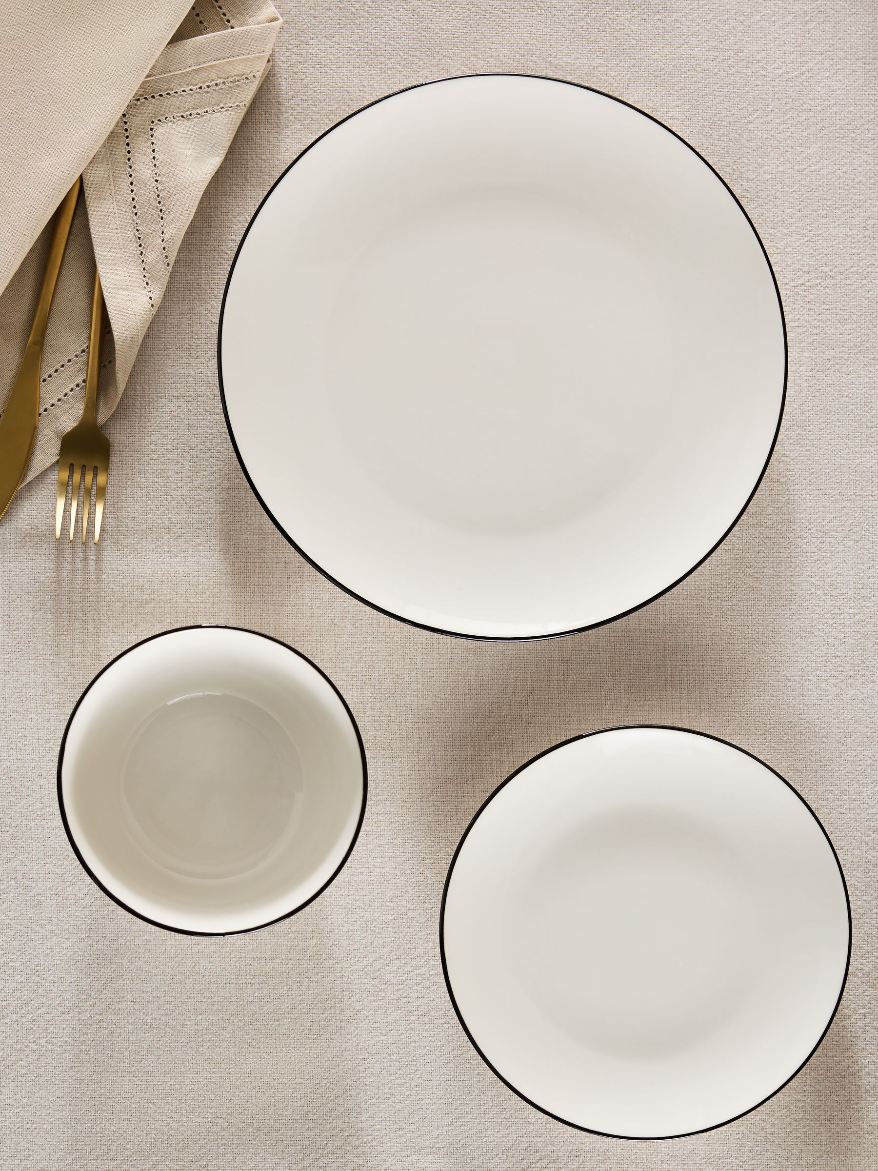 12 Piece Black and White Rim Dinner Set