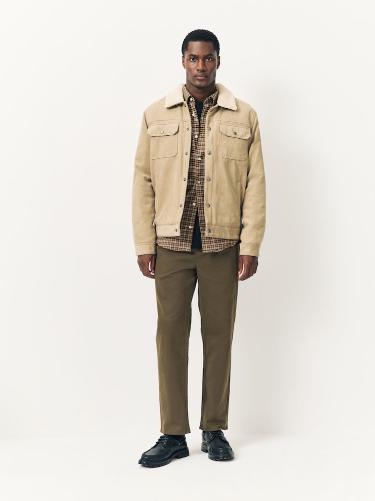 Olive Green Straight Fit Stretch Chinos Trousers - Image 2 of 9 Olive Green Straight Fit Stretch Chinos Trousers - Image 2 of 9