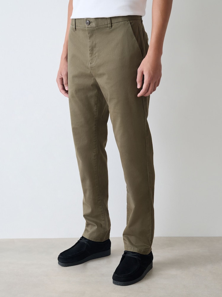 Olive Green Slim Fit Stretch Chinos Trousers - Image 1 of 10 Olive Green Slim Fit Stretch Chinos Trousers - Image 1 of 10