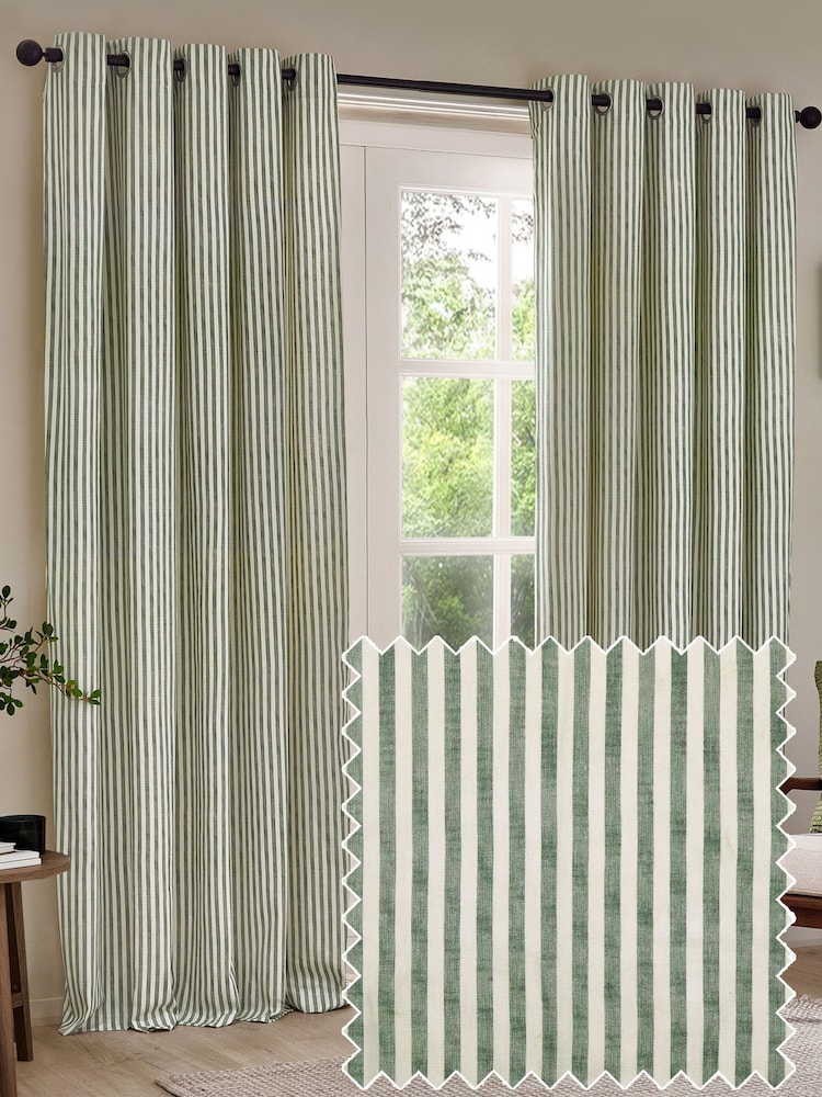 Yard Forest Hebden Striped Cotton Lined Eyelet Curtains Pair - Image 1 of 5