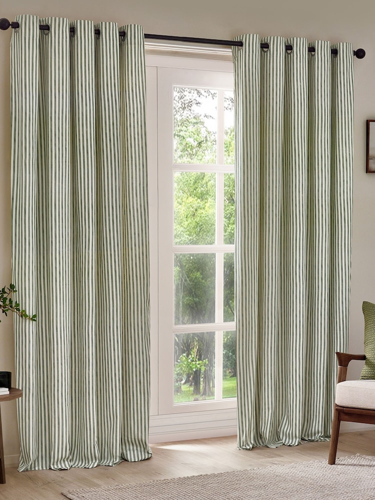 Yard Forest Hebden Striped Cotton Lined Eyelet Curtains Pair - Image 2 of 5