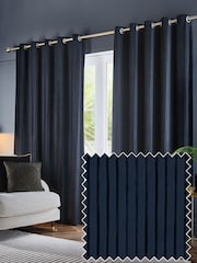 Paoletti Midnight Corinthian Velvet Room Darkening Lined Eyelet Curtain Pair - Image 1 of 6
