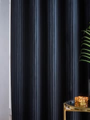 Paoletti Midnight Corinthian Velvet Room Darkening Lined Eyelet Curtain Pair - Image 3 of 6