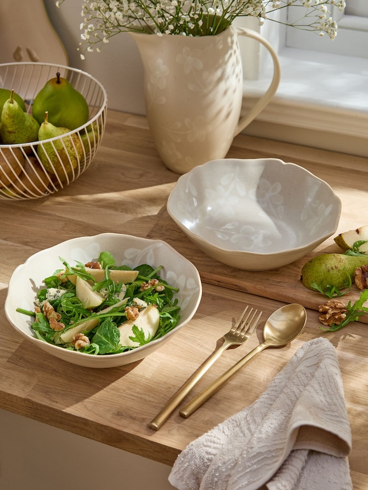 Set of 2 Natural Hand Painted Floral Pasta Bowls - Image 2 of 3