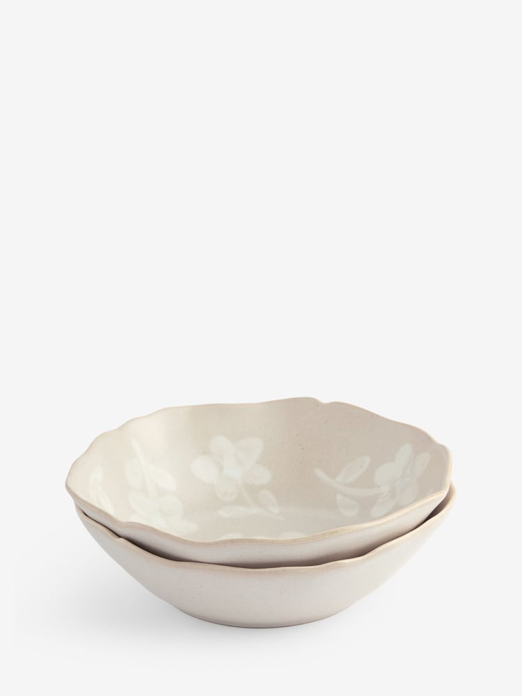 Set of 2 Natural Hand Painted Floral Pasta Bowls - Image 3 of 3