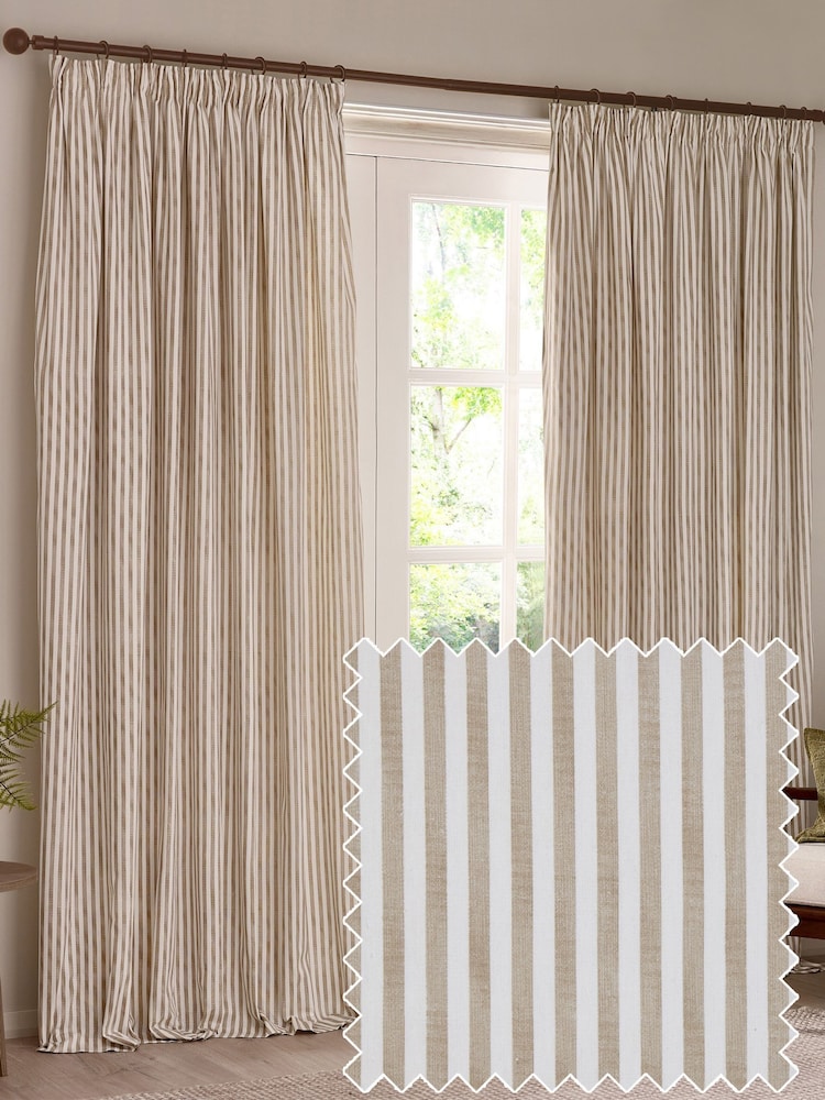 Yard Natural Hebden Striped Cotton Lined Eyelet Curtains Pair - Image 1 of 5