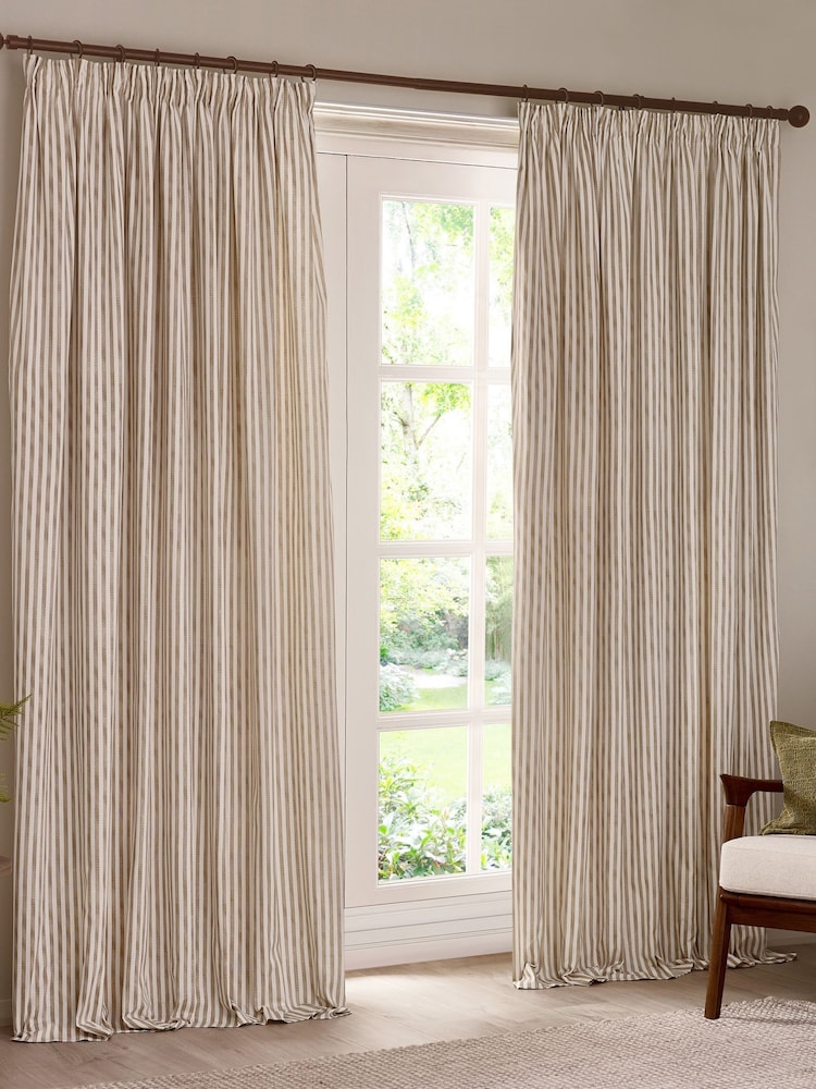 Yard Natural Hebden Striped Cotton Lined Eyelet Curtains Pair - Image 2 of 5