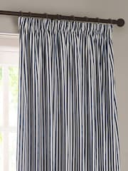 Yard Navy Hebden Striped Cotton Lined Eyelet Curtains Lined Pair - Image 4 of 5