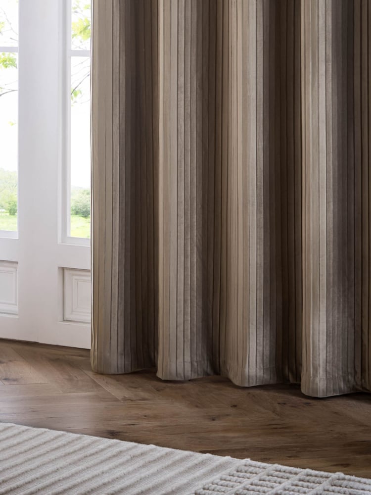 Paoletti Mink Corinthian Velvet Fully Lined Eyelet Curtains - Image 4 of 4 Paoletti Mink Corinthian Velvet Fully Lined Eyelet Curtains - Image 4 of 4