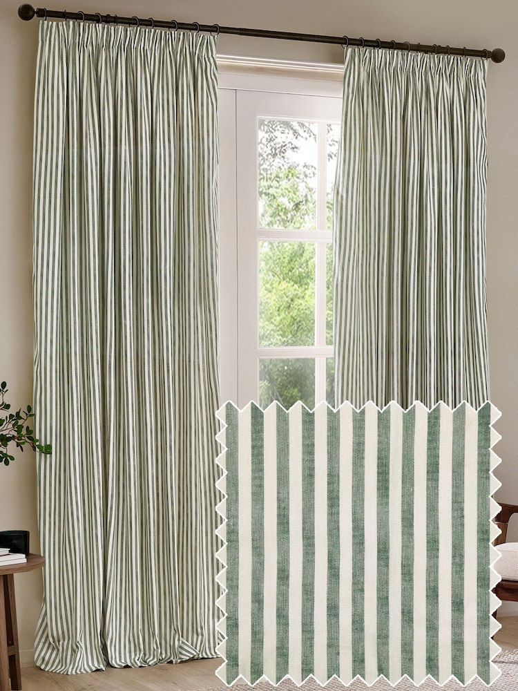 Yard Forest Hebden Striped Cotton Lined Eyelet Curtains Lined Pair - Image 1 of 1