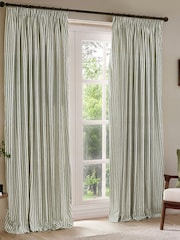 Yard Green Hebden Striped Cotton Lined Eyelet Curtains Lined Pair - Image 2 of 5