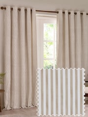Yard Natural Hebden Striped Cotton Lined Eyelet Curtains Lined Pair - Image 1 of 1