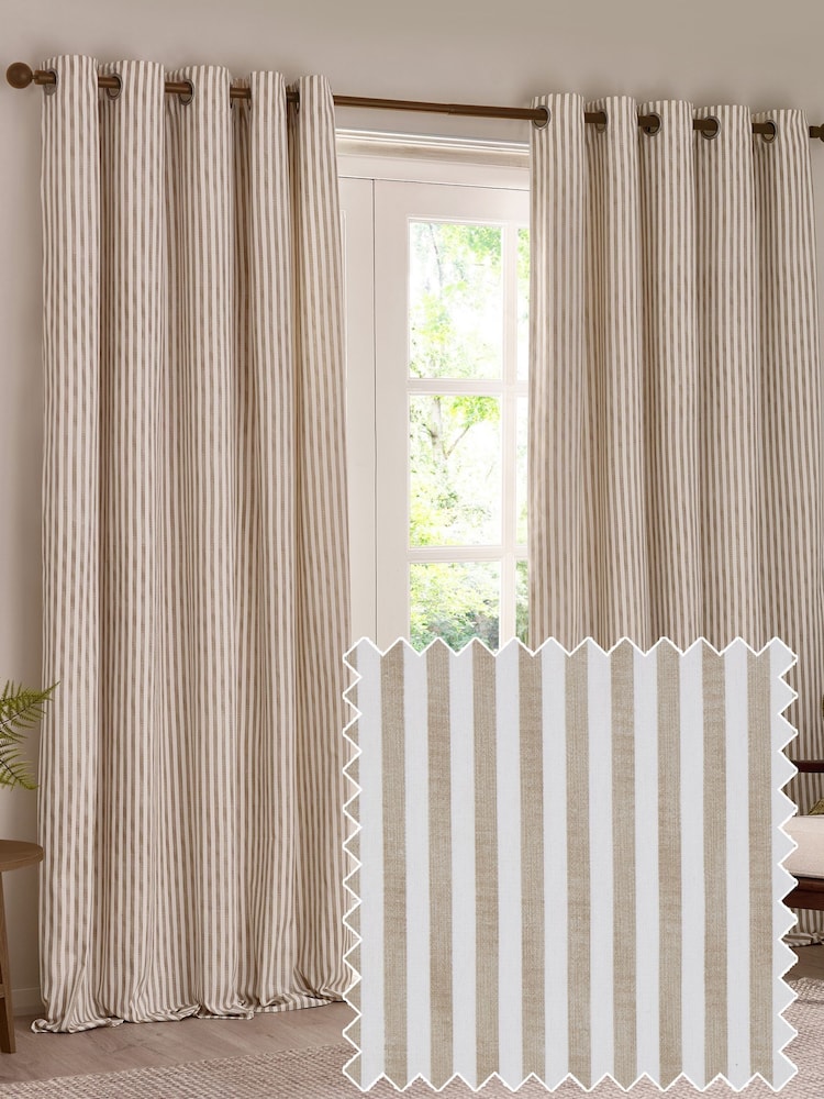 Yard Natural Hebden Striped Cotton Lined Eyelet Curtains Lined Pair - Image 1 of 1