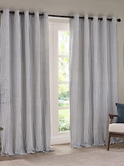 Yard Navy Hebden Striped Cotton Lined Eyelet Curtains Pair - Image 2 of 4