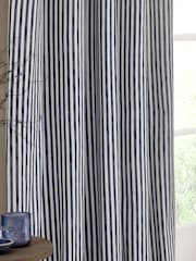 Yard Navy Hebden Striped Cotton Lined Eyelet Curtains Pair - Image 3 of 4
