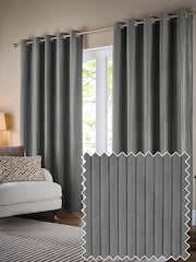 Paoletti Dove Grey Corinthian Velvet Room Darkening Lined Eyelet Curtain Pair - Image 1 of 6
