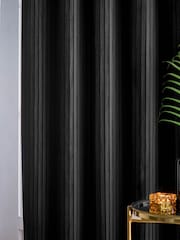 Paoletti Black Corinthian Velvet Room Darkening Lined Eyelet Curtain Pair - Image 4 of 6