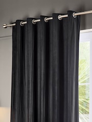 Paoletti Black Corinthian Velvet Room Darkening Lined Eyelet Curtain Pair - Image 5 of 6