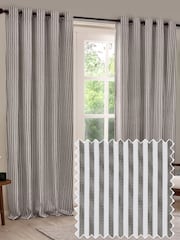 Yard Grey Hebden Striped Cotton Lined Eyelet Curtains Lined Pair - Image 1 of 1